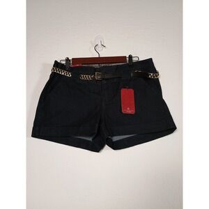 NWT Boom Boom Jeans Women's Size 13 Dark Wash Denim Jean Shorts‎ Gold Chain...